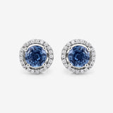 1.42 Carat Genuine Blue Sapphire and White Diamond 14K White Gold Earrings