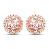 0.93 Carat Genuine Morganite and White Diamond 14K Rose Gold Earrings