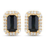 0.91 Carat Genuine Blue Sapphire and White Diamond 14K Yellow Gold Earrings