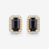0.91 Carat Genuine Blue Sapphire and White Diamond 14K Yellow Gold Earrings