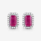0.75 Carat Genuine Ruby and White Diamond 14K White Gold Earrings