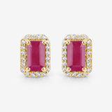 0.75 Carat Genuine Ruby and White Diamond 14K Yellow Gold Earrings