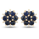 0.59 Carat Genuine Blue Sapphire and White Diamond 10K Yellow Gold Earrings