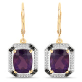5.56 Carat Genuine Amethyst, Black Diamond and White Topaz .925 Sterling Silver Earrings
