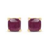14K Yellow Gold Plated 1.30 Carat Genuine Ruby .925 Sterling Silver Earrings