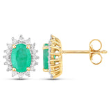 1.76 Carat Genuine Zambian Emerald and White Diamond 14K Yellow Gold Earrings