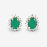 1.76 Carat Genuine Zambian Emerald and White Diamond 14K Yellow Gold Earrings