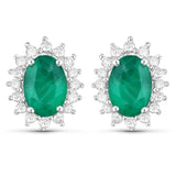 1.76 Carat Genuine Zambian Emerald and White Diamond 14K White Gold Earrings