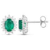 1.76 Carat Genuine Zambian Emerald and White Diamond 14K White Gold Earrings
