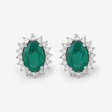 1.76 Carat Genuine Zambian Emerald and White Diamond 14K White Gold Earrings