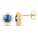 1.87 ct Genuine Blue Sapphire and White Diamond 14K Yellow Gold Earrings
