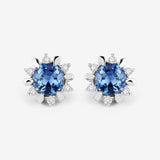 1.87 Carat Genuine Blue Sapphire and White Diamond 14K White Gold Earrings