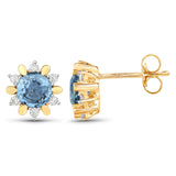 1.87 ct Genuine Blue Sapphire and White Diamond 14K Yellow Gold Earrings
