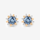 1.87 ct Genuine Blue Sapphire and White Diamond 14K Yellow Gold Earrings