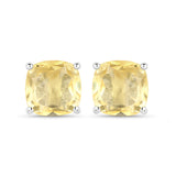18K White Gold Plated 3.12 Carat Genuine Citrine .925 Sterling Silver Earrings