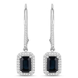 1.36 Carat Genuine Blue Sapphire and White Diamond 14K White Gold Earrings