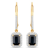 1.36 Carat Genuine Blue Sapphire and White Diamond 14K Yellow Gold Earrings