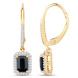 1.36 Carat Genuine Blue Sapphire and White Diamond 14K Yellow Gold Earrings