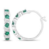 1.08 Carat Genuine Emerald and White Topaz .925 Sterling Silver Earrings