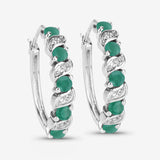 1.08 Carat Genuine Emerald and White Topaz .925 Sterling Silver Earrings