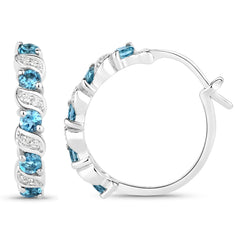 1.48 Carat Genuine London Blue Topaz and White Topaz .925 Sterling Silver Earrings
