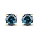 0.66 ct Genuine Blue Diamond 14K Yellow Gold Earrings for women