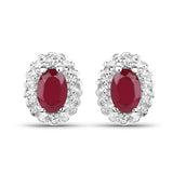 1.00 Carat Glass Filled Ruby and White Topaz .925 Sterling Silver Earrings