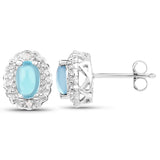 1.10 Carat Genuine Swiss Blue Topaz & White Topaz .925 Sterling Silver Earrings
