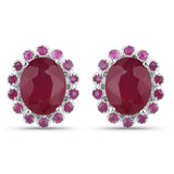 6.76 Carat Glass Filled Ruby and Ruby .925 Sterling Silver Earrings