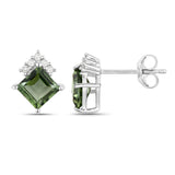 1.66 Carat Genuine Green Tourmaline and White Diamond 14K White Gold Earrings