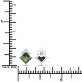 1.66 Carat Genuine Green Tourmaline and White Diamond 14K White Gold Earrings