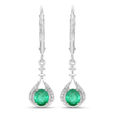 0.70 ct Genuine Zambian Emerald and White Diamond 14K White Gold Earrings