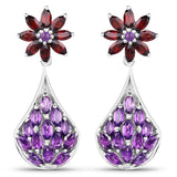 3.80 Carat Genuine Amethyst, Garnet and Amethyst .925 Sterling Silver Earrings