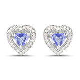1.20 Carat Genuine Tanzanite & White Diamond .925 Sterling Silver Earrings