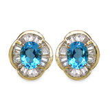 14K Yellow Gold Plate 7.40 Carat Genuine Swiss Blue Topaz & White Topaz .925 Sterling Silver Earring