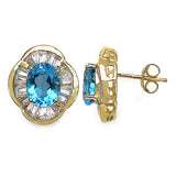 14K Yellow Gold Plate 7.40 Carat Genuine Swiss Blue Topaz & White Topaz .925 Sterling Silver Earring