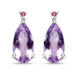 7.86 Carat Genuine Pink Amethyst and Rhodolite .925 Sterling Silver Earrings