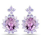 8.92 Carat Genuine Amethyst and Tanzanite .925 Sterling Silver Earrings