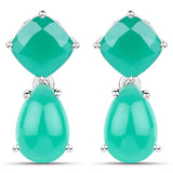 9.72 Carat Genuine Green Chelcedonia and Green Agate .925 Sterling Silver Earrings