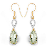 14K Yellow Gold Plated 10.10 Carat Genuine Green Amethyst .925 Sterling Silver Earrings