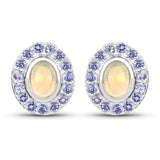 2.01 Carat Genuine Ethiopian Opal and Tanzanite .925 Sterling Silver Earrings