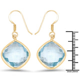 14K Yellow Gold Plated 29.00 Carat Genuine Blue Topaz .925 Sterling Silver Earrings