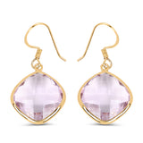 14K Yellow Gold Plated 26.50 Carat Genuine Pink Amethyst .925 Sterling Silver Earrings