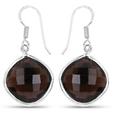 22.80 ct. Genuine Smoky Quartz .925 Sterling Silver Earrings