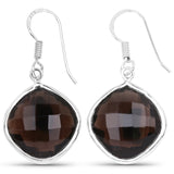22.80 ct. Genuine Smoky Quartz .925 Sterling Silver Earrings