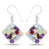 6.26 Carat Genuine Multi Stones .925 Sterling Silver Earrings