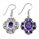 7.42 Carat Genuine Amethyst & Tanzanite .925 Sterling Silver Earrings