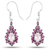 5.28 Carat Genuine Rose Quartz and Rhodolite .925 Sterling Silver Earrings