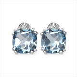 10.24 Carat Genuine Blue Topaz & White Diamond .925 Sterling Silver Earrings