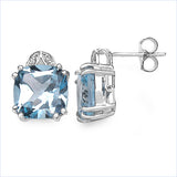 10.24 Carat Genuine Blue Topaz & White Diamond .925 Sterling Silver Earrings